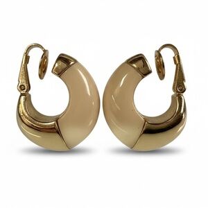 Crown Trifari Gold Tone Lucite Clip on Hoop Earrings Vintage Hoops Gold Earrings